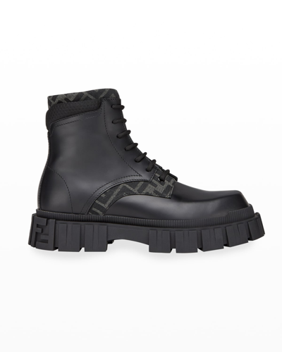 FENDI MEN'S FORCE FF LEATHER LUG-SOLE COMBAT BOOTS