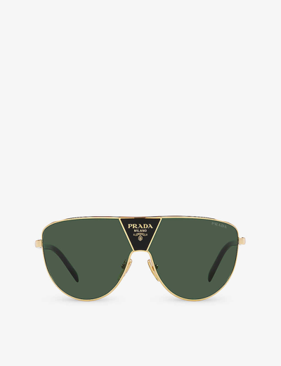 Prada Womens Gold Pr 69zs Shield-frame Metal Sunglasses