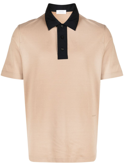 Ferragamo Short-sleeve Cotton Piquet Polo In Brown