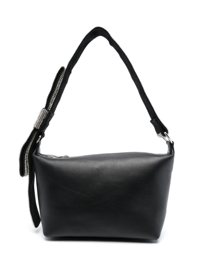 Kara Crystal Bow Leather Shoulder Bag In Black
