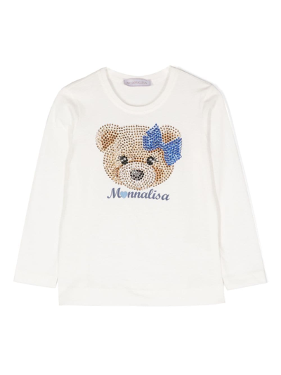 Monnalisa Kids' Crystam-embellished Long-sleeve T-shirt In White