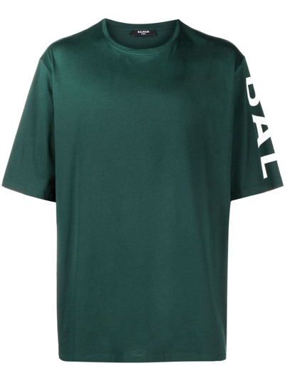 Balmain Logo-print Cotton T-shirt In Green