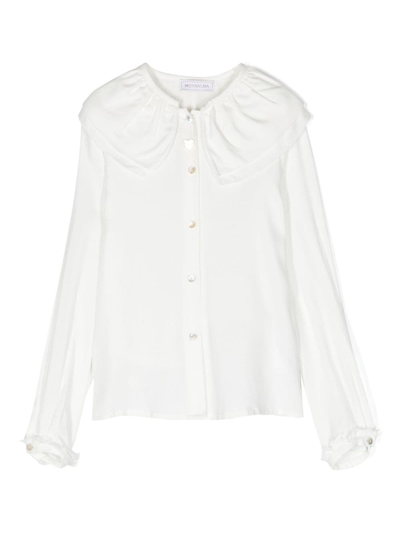 Monnalisa Kids' Heart-charm Bib-collar Shirt In White