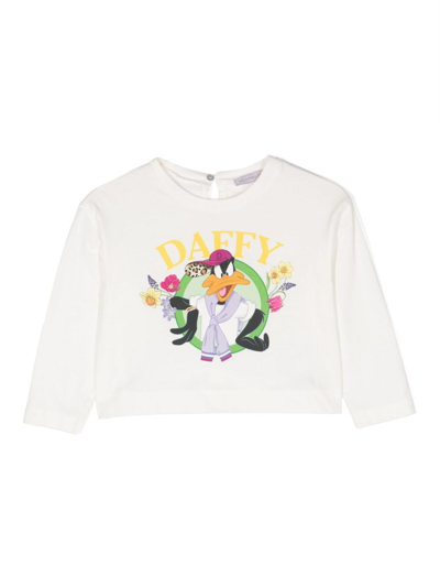 Monnalisa Kids' Daffy Duck-print Cropped Tunic In White