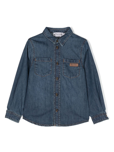 Bonpoint Kids' Button-up Cotton Denim Shirt In Blue