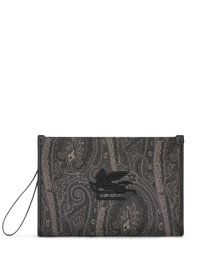 Etro Large Paisley Pouch In Black