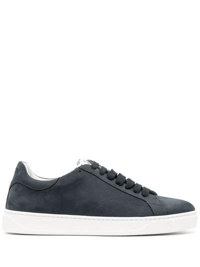 Lanvin Embroidered-logo Low-top Leather Trainers In Blue