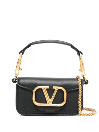 Valentino Garavani Mini Locò Leather Shoulder Bag In 0no Nero