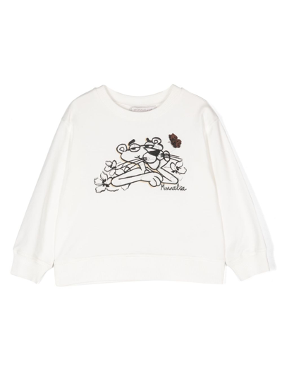 Monnalisa Kids' Pink Panther 刺绣棉卫衣 In Ivory