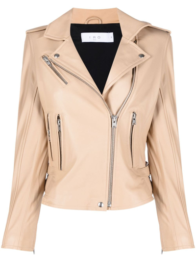 Iro Newhan Leather Biker Jacket In Beige