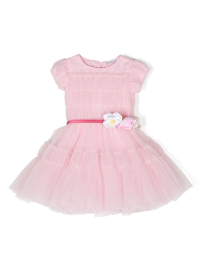 Monnalisa Kids' Faux-flower-detail Tulle Dress In Pink