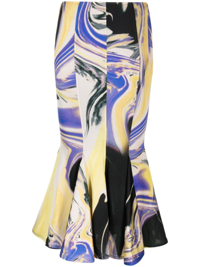 Attico Abstract-print Flared Midi Skirt In Purple