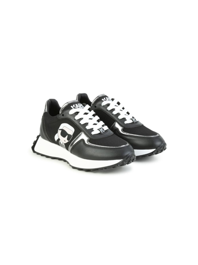 Karl Lagerfeld Kids' Logo-print Low-top Sneakers In Black