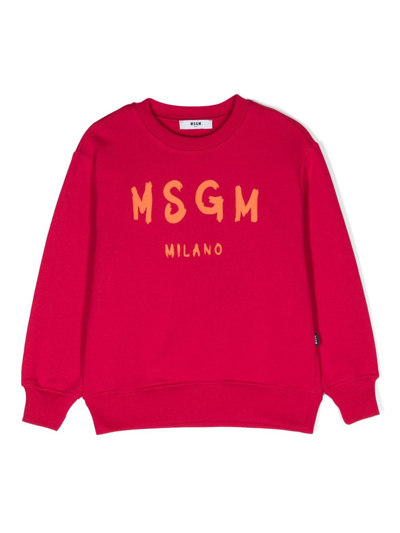 Msgm Kids' Logo-print Cotton Sweatshirt In Pink