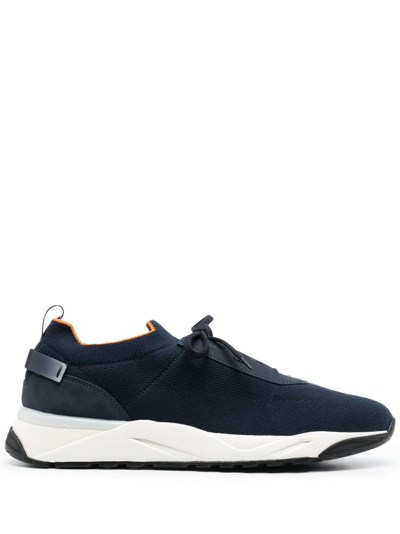 Santoni Sock-style Low-top Sneakers In Blue
