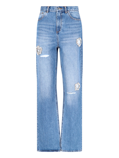 Area Distressed Crystal Detail Jeans In Blue