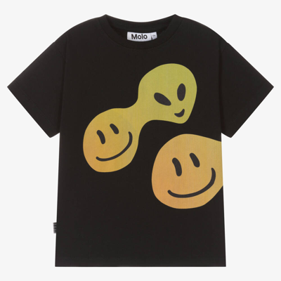 Molo Boys Connected Smile Kids Raveno Smiley Face-print Organic Cotton-jersey T-shirt 6-10 Years In Black