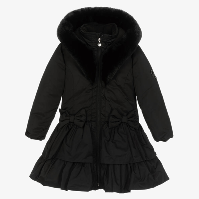 A Dee Kids' Girls Black Padded Ruffle Hooded Coat