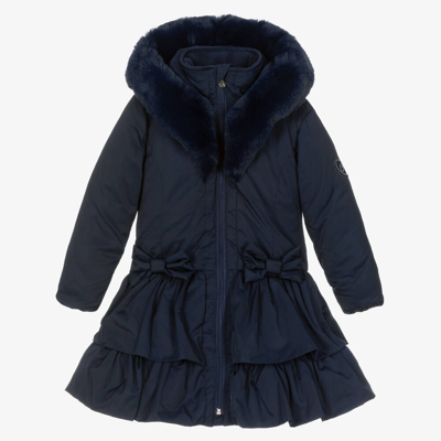 A Dee Kids' Girls Blue Padded Ruffle Hooded Coat