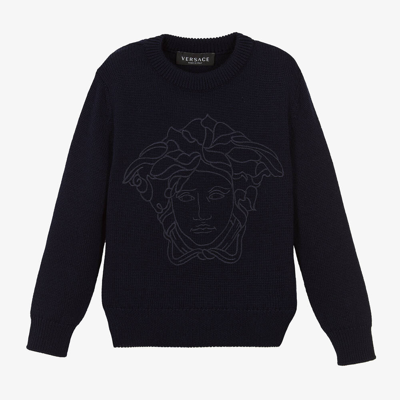 Versace Navy Blue Virgin Wool Medusa Sweater