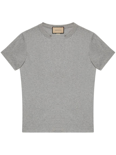 Gucci Split-neck Cotton T-shirt In Grey