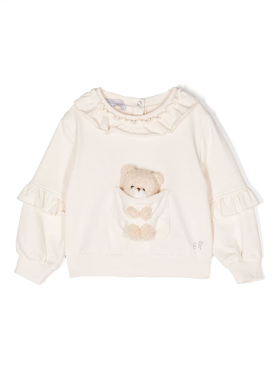 Monnalisa Teddy Bear-detail Ruffled Sweatshirt In 0029 Beige