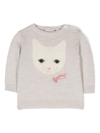 Bonpoint Intarsien-pullover Mit Katze In Grey