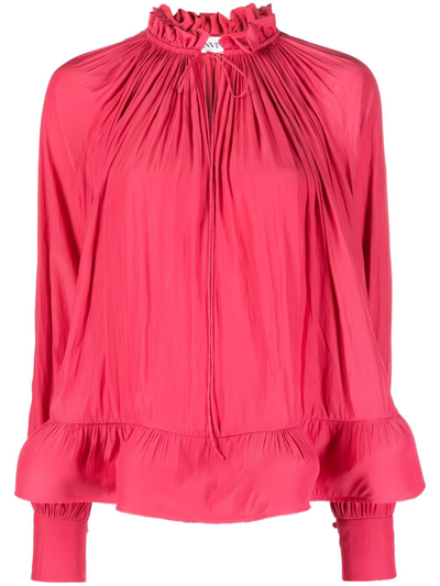 Lanvin Ruffled Charmeuse Blouse In Pink