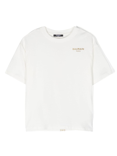 Balmain Kids' Logo-print Cotton T-shirt In Weiss