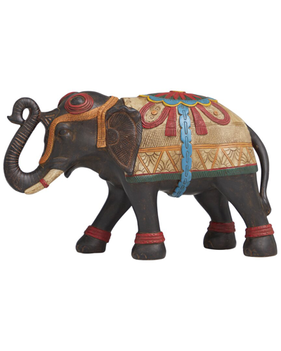 Peyton Lane Carved Floral Elephant Sculpture In Multicolor