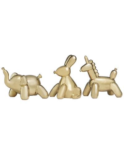 Peyton Lane Set Of 3 Elephant, Bunny, & Unicorn Ceramic Balloon Animals In Gold