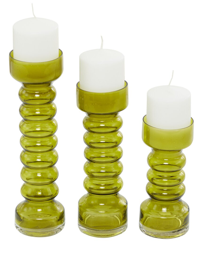 The Novogratz Set Of 3 Bubble Pillar Candle Holders In Green