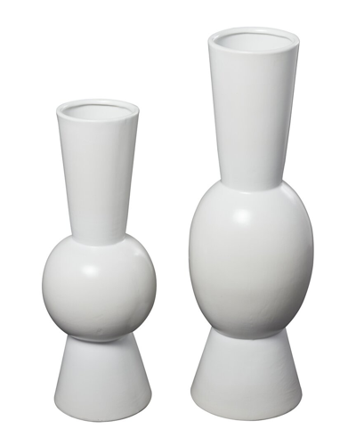 Peyton Lane Set Of 2 Abstract Ceramic Fluted Round Vases In White