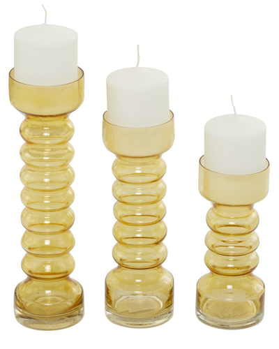 The Novogratz Set Of 3 Bubble Pillar Candle Holders In Yellow