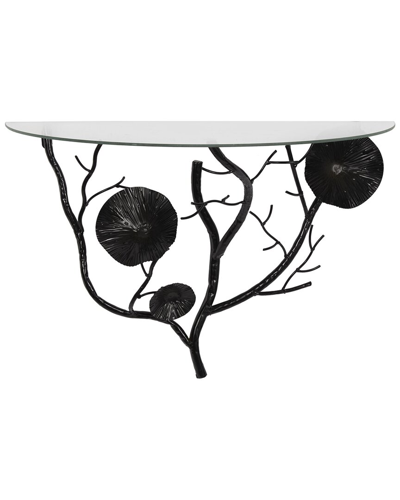 Peyton Lane Floral Branch Wall Shelf With Glass Top In Black