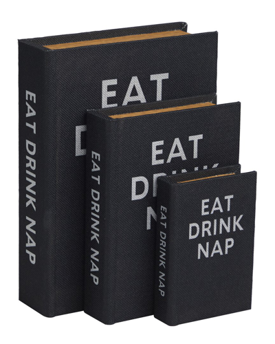Peyton Lane Set Of 3 Linen Storage Book Boxes In Black