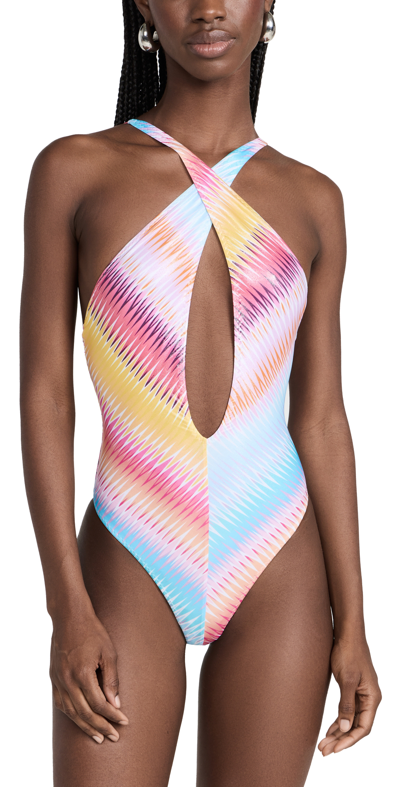 Missoni Zigzag-print One-piece Swimsuit In Pink