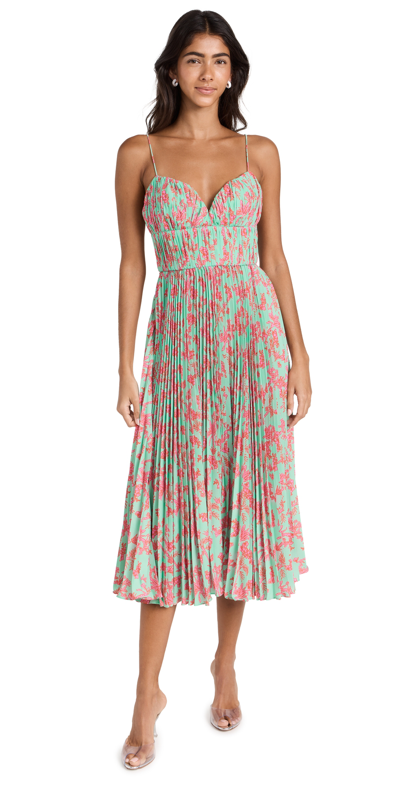 Amur Beckett Pleated Crepe De Chine Midi Dress In Miami Sky Botanical