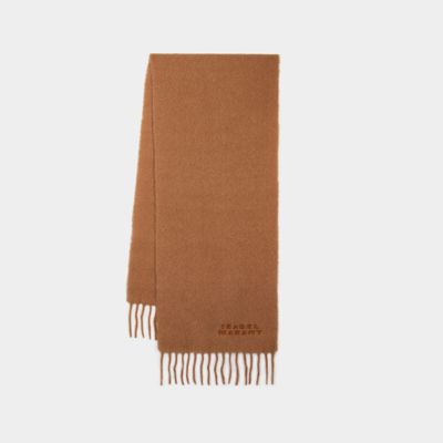 Isabel Marant Firny Logo Embroidered Fringed Scarf In Beige