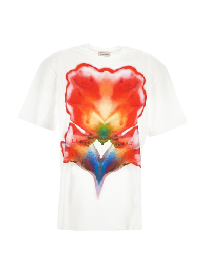 Alexander Mcqueen Abstract-print Cotton T-shirt In White