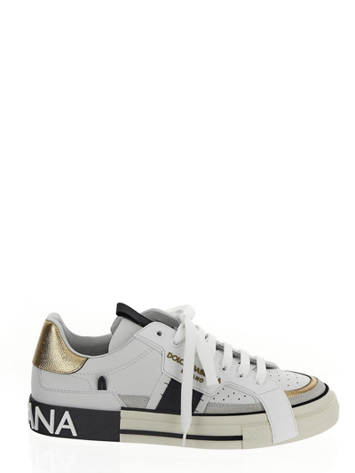 Dolce & Gabbana White Leather Custom 2.zero Sneakers In Multicolor