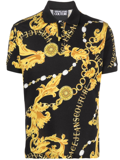 Versace Jeans Couture Black Couture Chain Print Polo Shirt