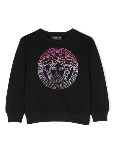 Versace Kids' Medusa-head Print Cotton Sweatshirt In Black