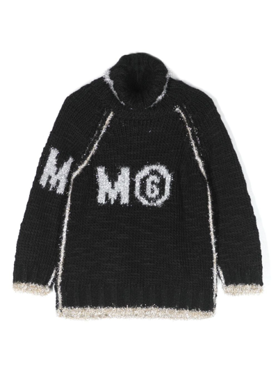 Mm6 Maison Margiela Kids' Metallic-threading Roll-neck Jumper In Black