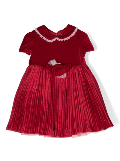 Monnalisa Babies' Short-sleeve Pleated Dress In Red