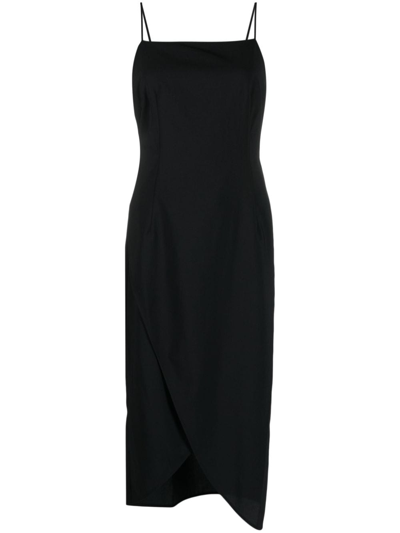 Theory Draped Crepe Midi Dress In Black