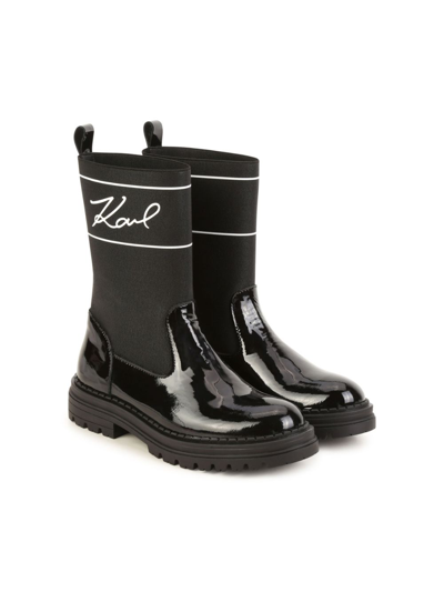 Karl Lagerfeld Kids' Logo-print Sock-style Ankle Boots In Black