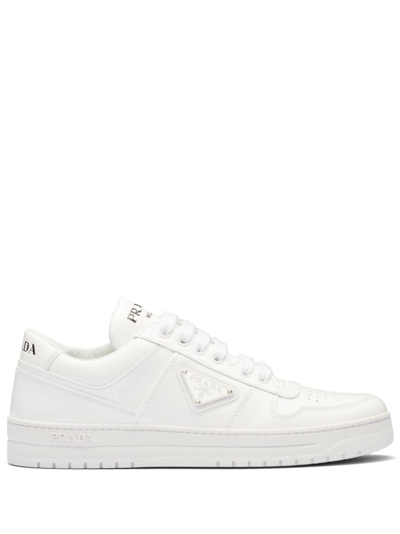 Prada Downtown Leather Trainers In Bianco