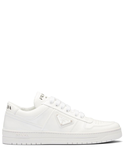 Prada Downtown Leather Sneakers In Bianco