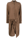 Theory Sarong Draped Shirtdress In Brown